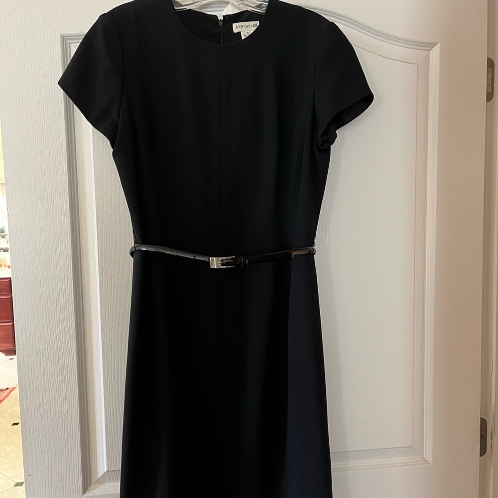 Ann Taylor Vintage Black Midi Dress with Belt